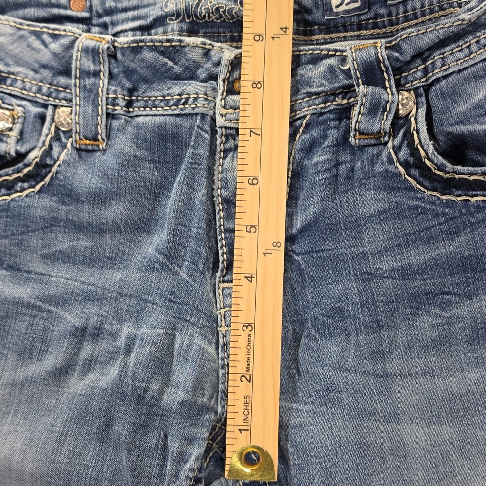 Miss Me Bootcut Jeans Womens 31 Blue Good Fleur De Lis Embroidered Studded Y2K - Picture 16 of 16